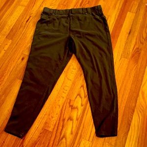 Brown denim jeggings.